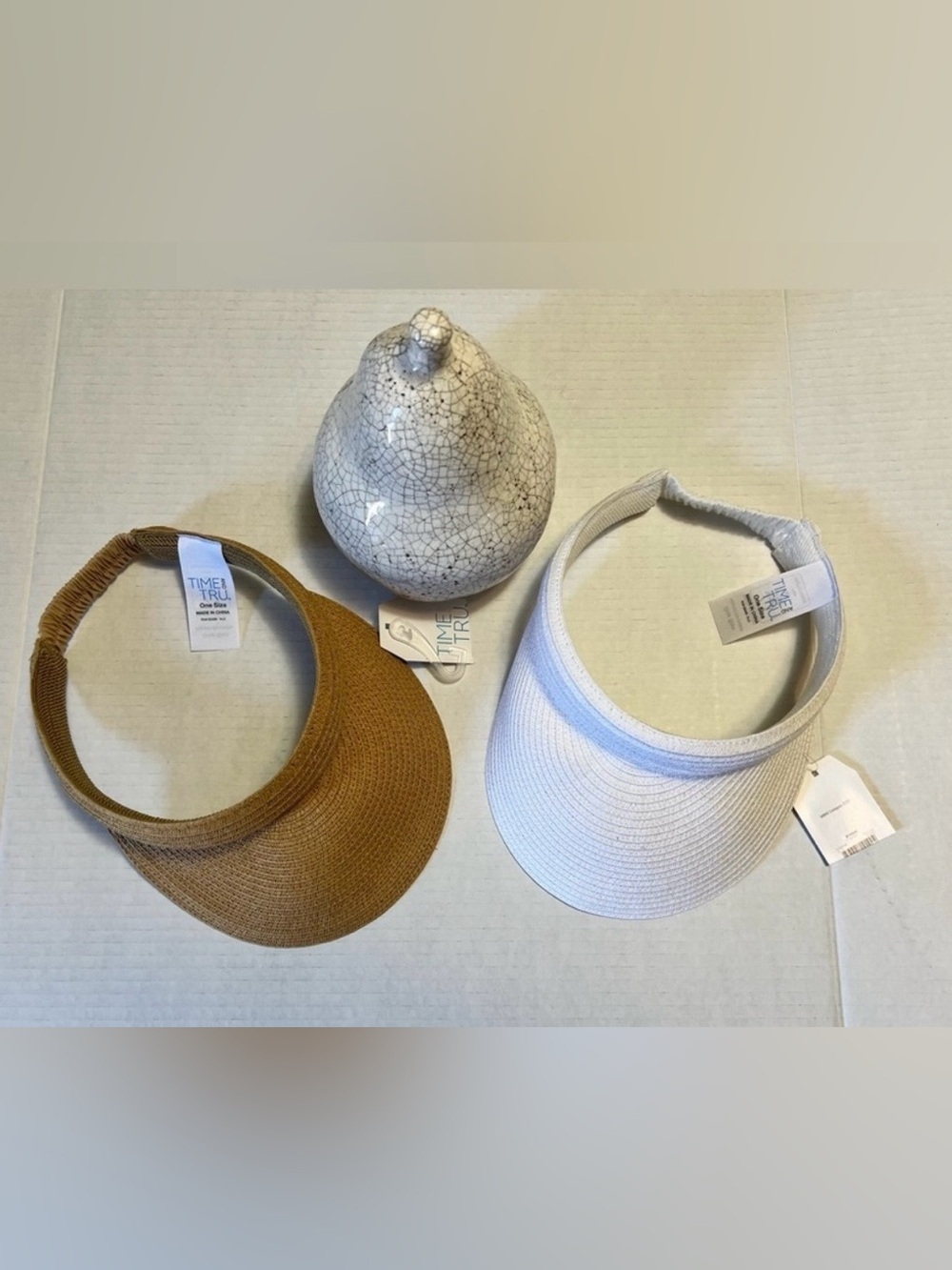 Time and Tru Women's Straw Visor Set in White and Brown
